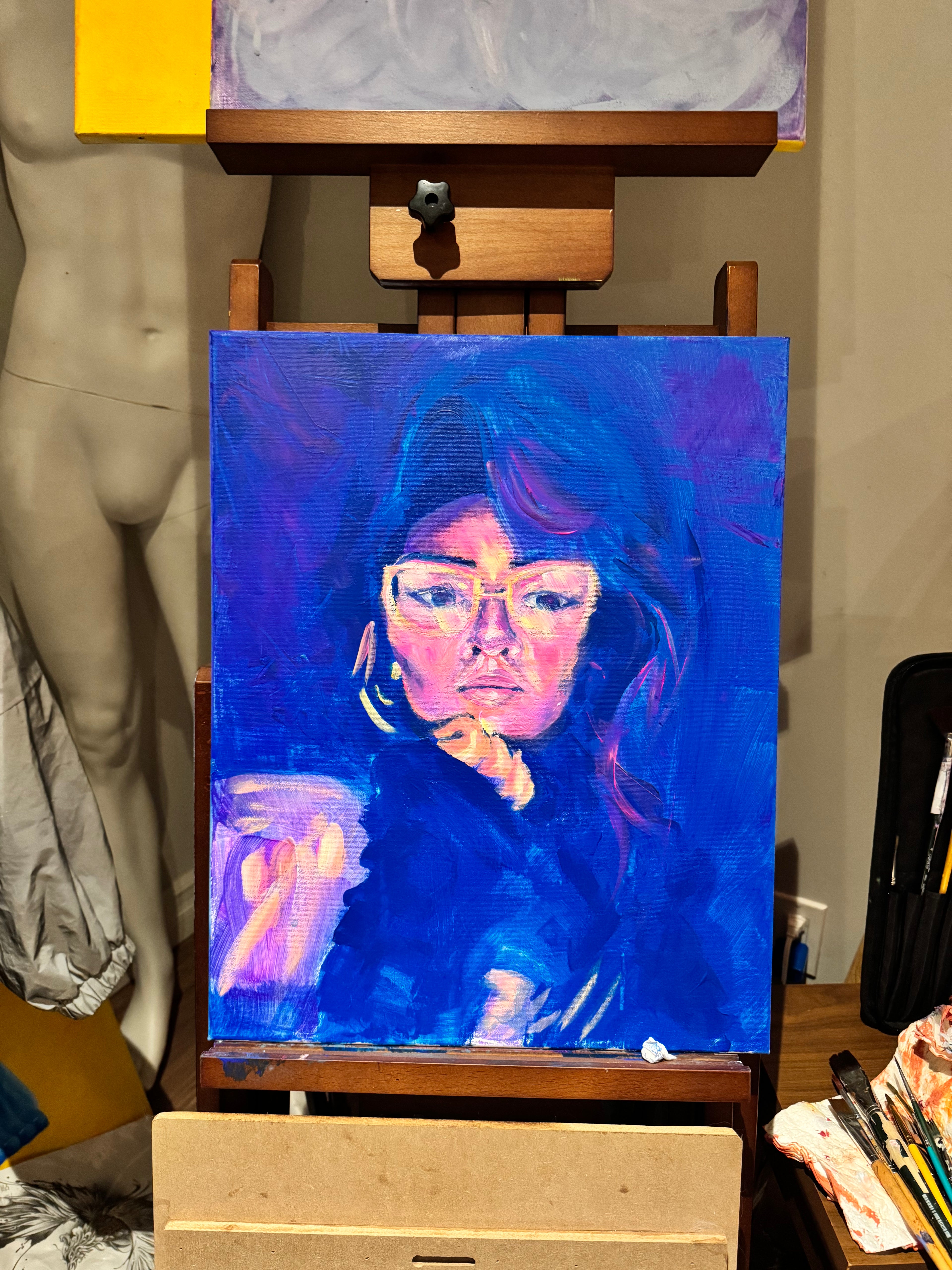 A colorful portrait painting of a woman.