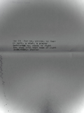 A square white card with black printed text, photographed. Reads, 'Say it for me, please, my dear / An oath, a wish, a prayer / Saddled up ready to fight / You step into that beam of light / And shatter